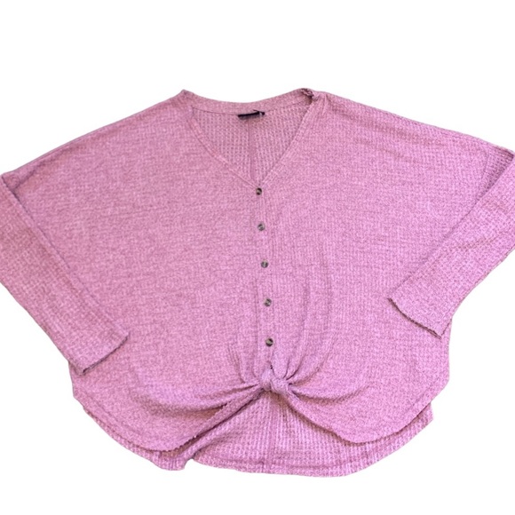 URBAN OUTFITTERS Out From Under JoJo Waffle Knit Thermal Top W Tie Front Pink S - Picture 3 of 11